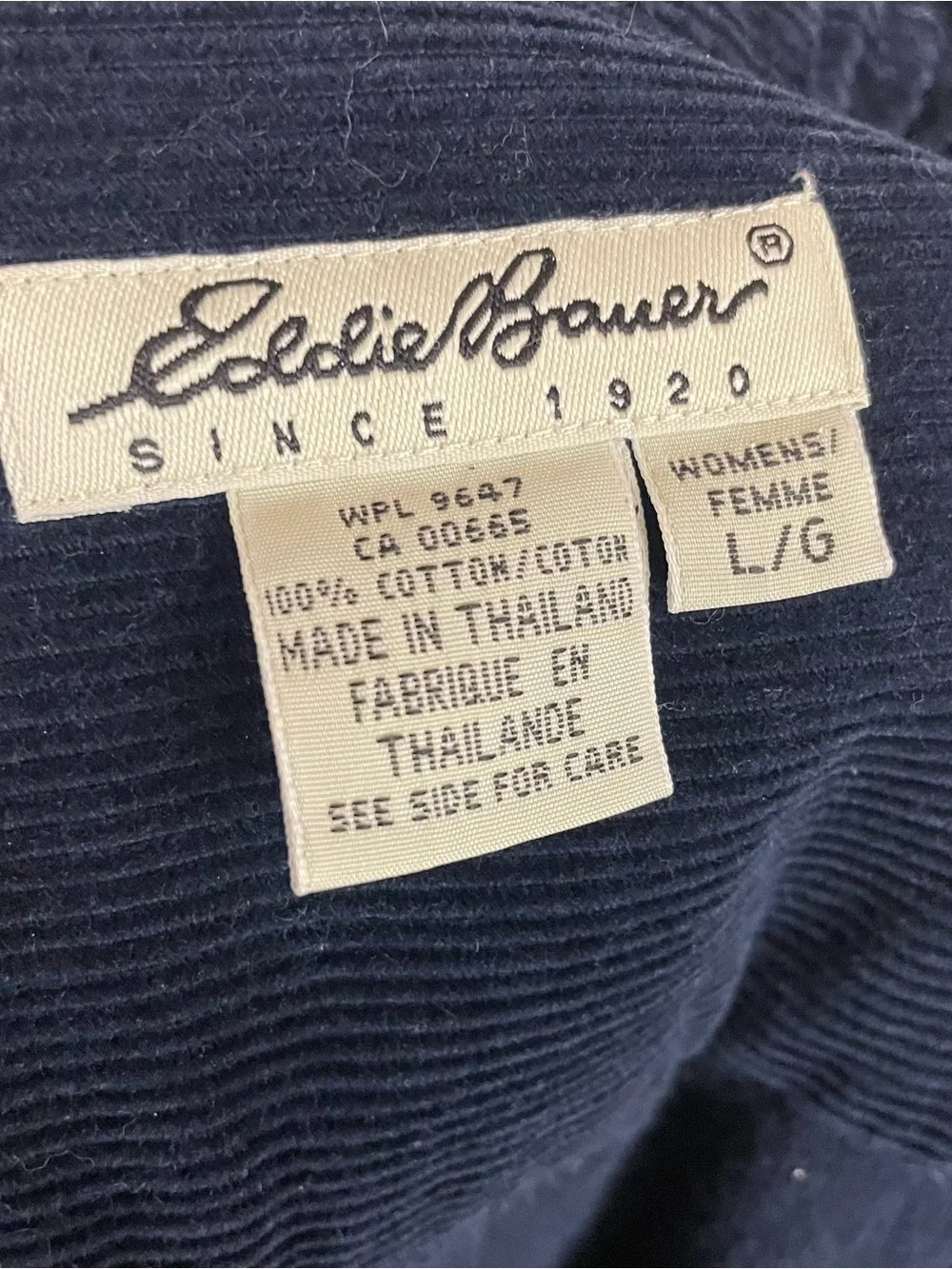 Vintage Eddie Bauer Jacket Shacket Womens L Oversized Blue Corduroy Pullover 90s